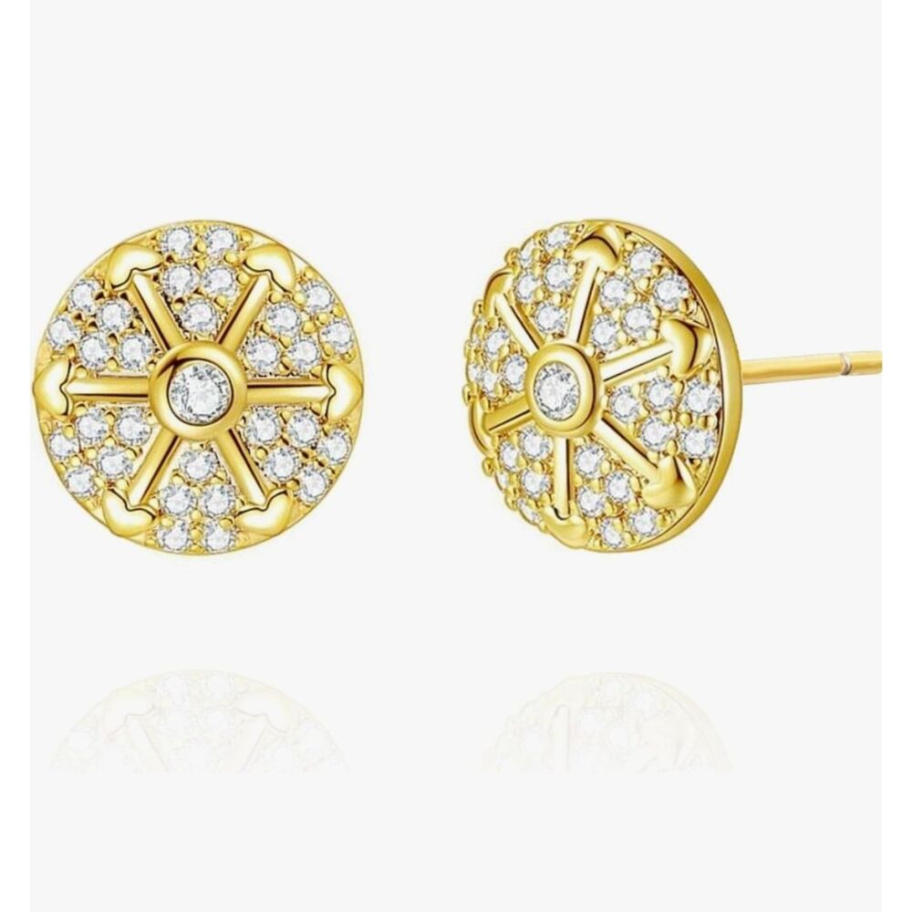 14K Gold Plated 925 Silver Heart Arrow Stud Earrings